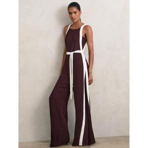 REISS SALMA Petite Colourblock Wide Leg Belted Jumpsuit